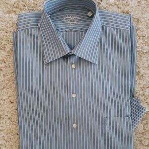 Jack Lipson Signature Men's Striped 17.5 Tall Long Sleeve Shirt Pocket Blue